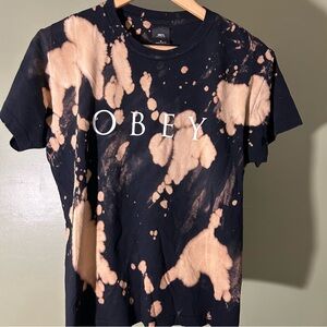 Obey Tie Dye T Shirt Adult Size M Black Tan Distressed